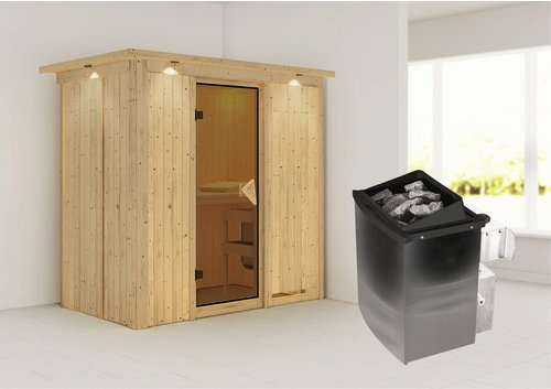 KARIBU Sauna »Pärnu«, inkl. 9 kW Saunaofen mit integrierter Steuerung, für 2 Personen - beige