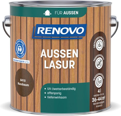 RENOVO Aussenlasur, wb 4,0L nussbaum wasserbasiert - braun
