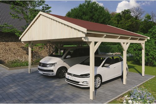 SKANHOLZ Carport »Fichtelberg«, BxT: 618 x 566 cm, Firsthöhe: 362 cm, unbehandelt - beige