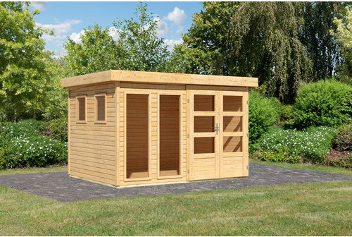 KARIBU Gartenhaus »Lahar 5«, BxHxT: 334 x 211 x 242 cm (Außenmaße inkl. Dachüberstand), Wandstärke 19 mm - braun