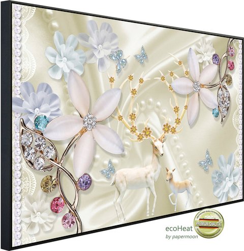 papermoon Infrarotheizung »EcoHeat - Muster mit Blumen gold weiss«, Matt-Effekt - bunt