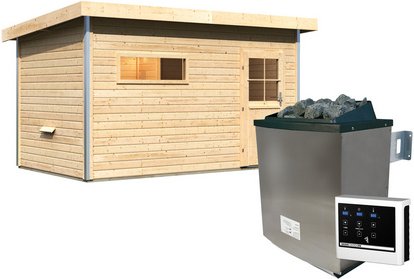 KARIBU Saunahaus »Schwanenburg«, 396x231x227 cm, mit Ofen - braun