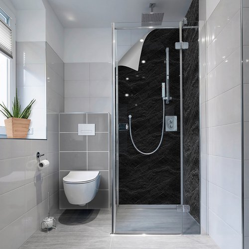 mySPOTTI Duschrückwand-Panel, fresh, Steinoptik, 210x90 cm - grau