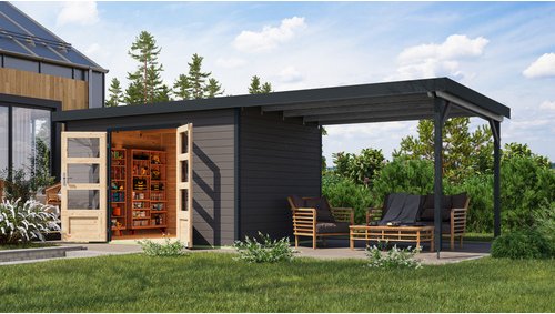 KARIBU Gartenhaus »Haby 7 B«, BxHxT: 693,5 x 219 x 240 cm (Außenmaße inkl. Dachüberstand), Wandstärke 28 mm - grau