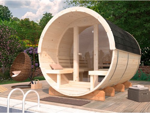 Thumbnail - PALMAKO Fasssauna »Anita«, B x H x T: 220 x 225 x 290 cm, naturbelassen, Fichtenholz - braun