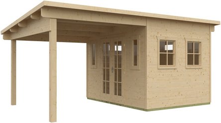 SKANHOLZ Gartenhaus »Dilbeek«, BxHxT: 553 cm x x 380 (Außenmaße inkl. Dachüberstand) - beige