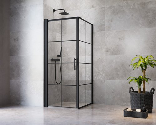 GEO Duschkabine »Bl4ckline«, BxHxT: 100 x 220 x 140 cm, Fronteinstieg, Anschlag: links - schwarz