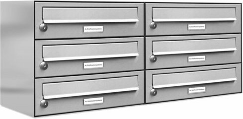 AL BRIEFKASTENSYSTEME Briefkasten, Parteien: 6, Aufputzmontage, BxHxT: 153,341 x 34,5 x 27,5 cm - silberfarben