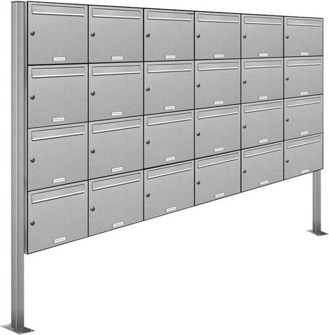 AL BRIEFKASTENSYSTEME Briefkasten, Parteien: 24, Freistehend, BxHxT: 237,8 x 170 x 11,6 cm - silberfarben