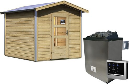 KARIBU Saunahaus »Goldingen«, BxTxH: 231 x 273 x 235 cm, 9 kW Ofen mit ext. Steuerung - braun