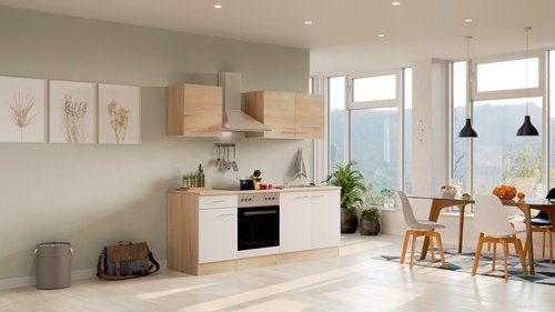 Flex-Well Singleküche »Samoa«, mit E-Geräten, Gesamtbreite: 210 cm, Arbeitsplatte mit Melaminharz-Beschichtung - weiss