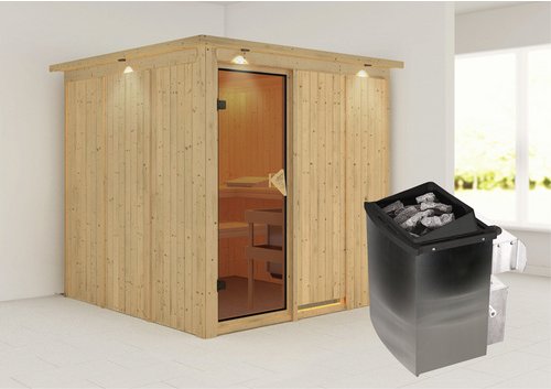 KARIBU Sauna »Valga«, inkl. 9 kW Saunaofen mit integrierter Steuerung, für 4 Personen - beige