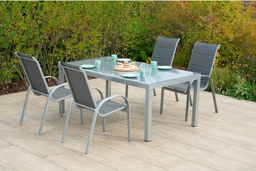 MERXX Gartenmöbelset »Amalfi«, 5-tlg., stapelbar, Aluminium/Textil - grau