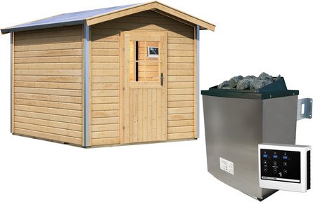 KARIBU Saunahaus »Goldingen«, 231x273x235 cm, mit Ofen - braun