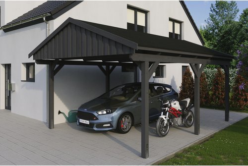 Thumbnail - SKANHOLZ Carport »Fichtelberg«, BxT: 423 x 566 cm, Firsthöhe: 326 cm, lasiert - grau