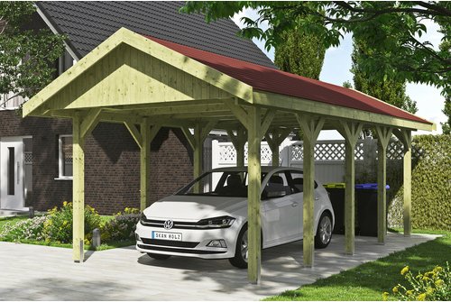 SKANHOLZ Carport »Wallgau«, BxT: 380 x 750 cm, Firsthöhe: 313 cm, imprägniert - gruen