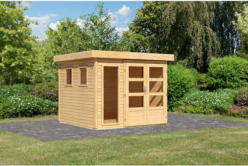 KARIBU Gartenhaus »Lahar 3,5«, BxHxT: 270 x 211 x 242 cm (Außenmaße inkl. Dachüberstand), Wandstärke 19 mm - braun