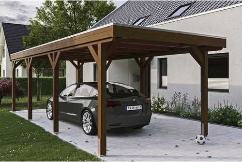 SKANHOLZ Carport »Grunewald«, BxT: 321 x 796 cm, Firsthöhe: 243 cm, lasiert - braun