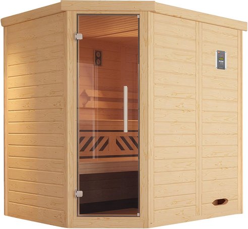 WEKA Ecksauna »Kemi Eck«, ohne Ofen, 195 x 200 x 145 cm - beige