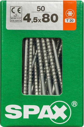 SPAX Universalschraube, 4,5 mm, Stahl, 50 Stk., TRX 4,5x80 L - silberfarben