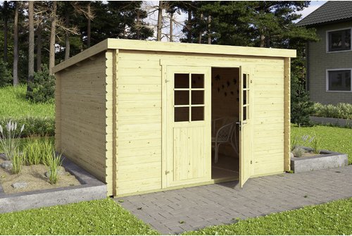 Mr. GARDENER Blockbohlenhaus »Malta 3«, Holz, BxHxT: 316 x 217 x 292 cm (Außenmaße inkl. Dachüberstand) - beige