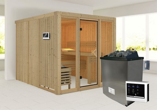 KARIBU Sauna »Nomme«, BxHxT:216 x 198 x 234 cm, lichtgrau - beige
