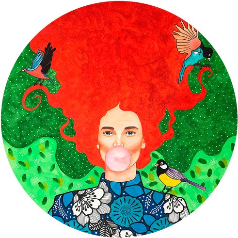 Thumbnail - K&L Wall Art Vliestapete »Runde Vliestapete«, Hülya Rote Zorae Frau, mehrfarbig, matt - bunt