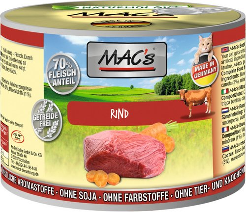 MAC'S Katzen-Nassfutter, Rind, 6 x 200 g