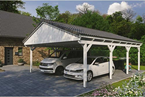 SKANHOLZ Carport »Fichtelberg«, BxT: 618 x 808 cm, Firsthöhe: 362 cm, lasiert - weiss