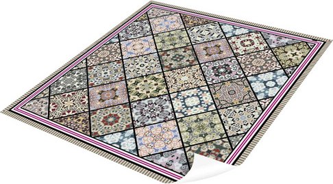 mySPOTTI Vinyl Teppich »Aylin«, BxL:136 cm x 136 cm, rot|beige|blau