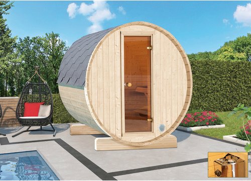 WOLFF FINNHAUS Fasssauna »130«, BxHxT: 205 x 213 x 130 cm, Fichtenholz - braun