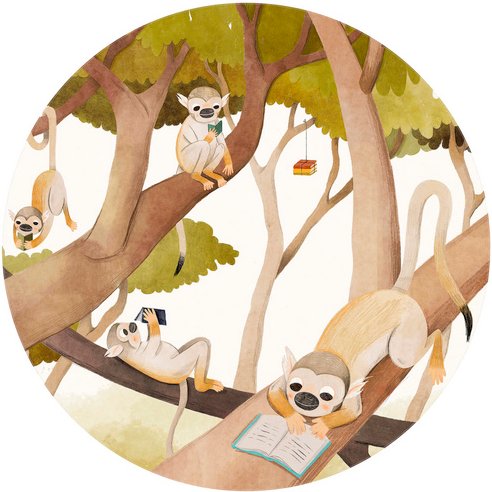 K&L Wall Art Vliestapete »Runde Vliestapete«, Loske Schlaue Äffchen Kinder, mehrfarbig, matt - bunt