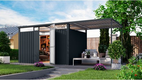 KARIBU Gartenhaus »Osten 3«, BxHxT: 564 x 218 x 11,5 cm(Außenmaße inkl. Dachüberstand), Wandstärke 0,5 mm - grau