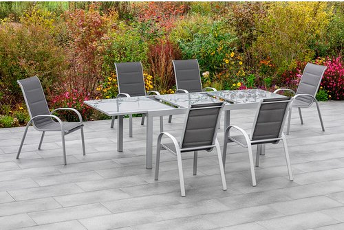 MERXX Gartenmöbelset »Amalfi«, 6 Sitzplätze, Aluminium/Textil - silberfarben