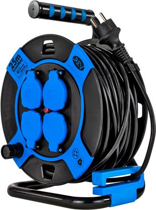 Kabeltrommel, 4-fach, Kabellänge: 25 m - schwarz