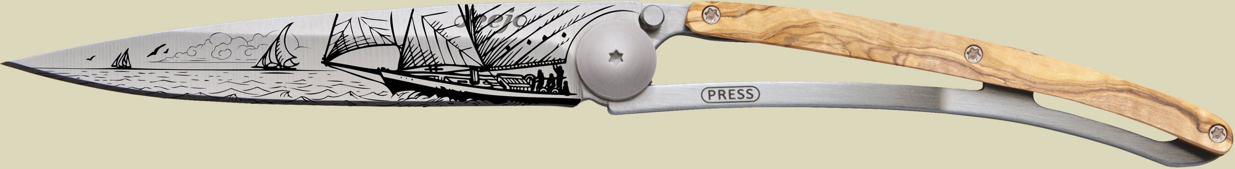 Deejo Taschenmesser 37g Olivenholz Titan Größe one size Farbe Segeln