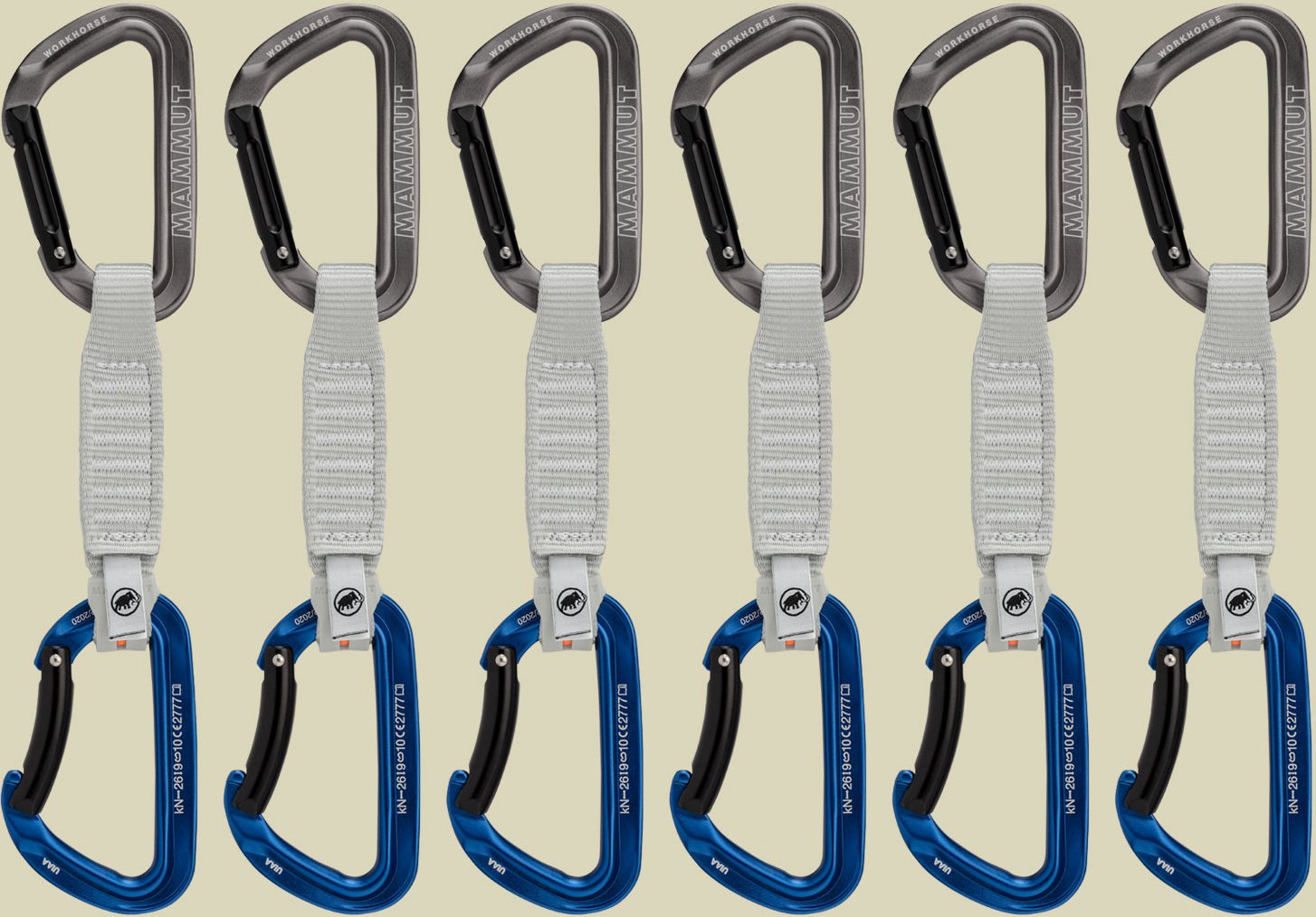 Workhorse Keylock 12 cm 6-Pack Quickdraws Größe 12 cm straight gate/bent gate key lock, Farbe grey blue