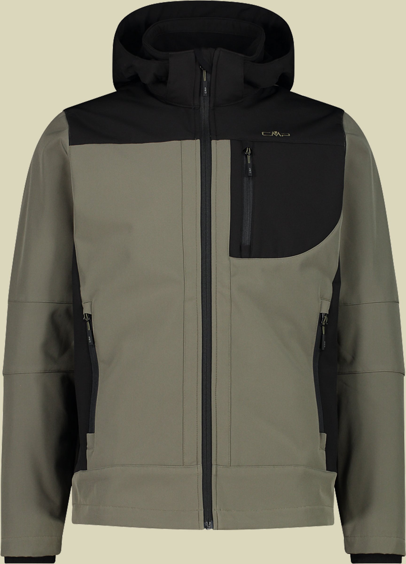 Man Softshell Jacket Zip Hood CMP 3A01787N grün 52 - Farbe olive nero