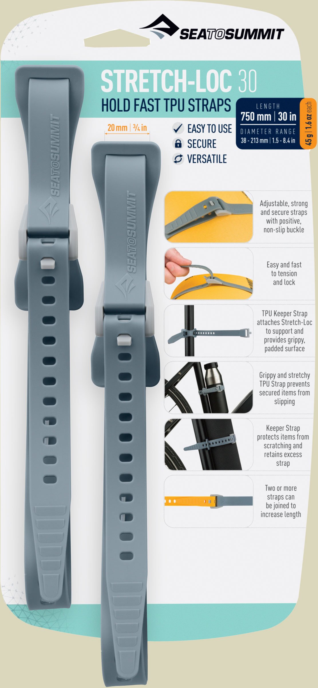 Stretch-Loc 30 (2er Pack) Breite 20 mm Farbe grau