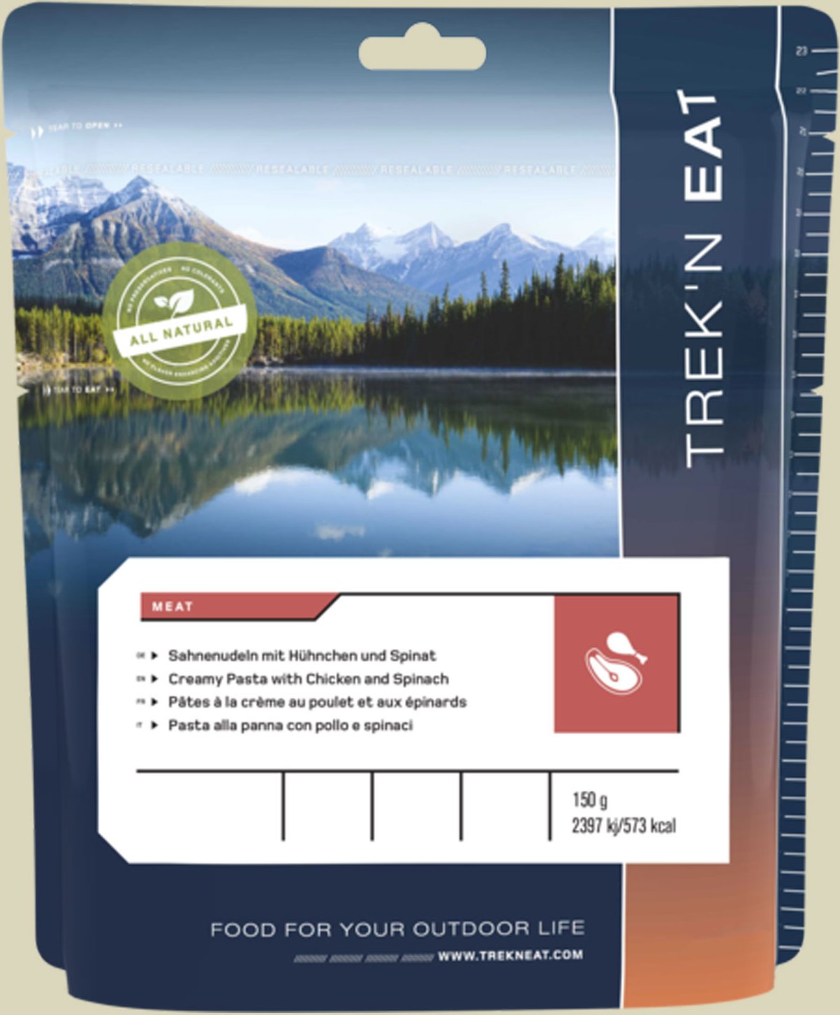 Sahnenudeln mit Hühnchen und Spinat 150g