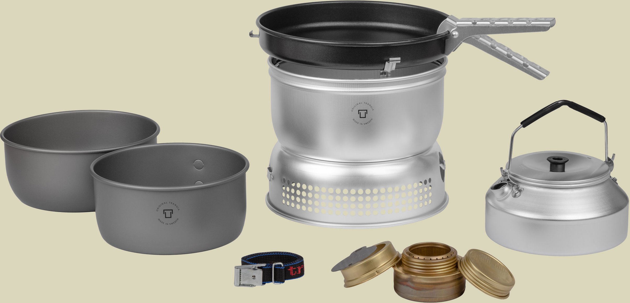 Trangia Sturmkocher groß 25-0 UL/HA (160250) mit Non-stick Pfanne und hartanodisierten Töpfen, mit Wasserkessel