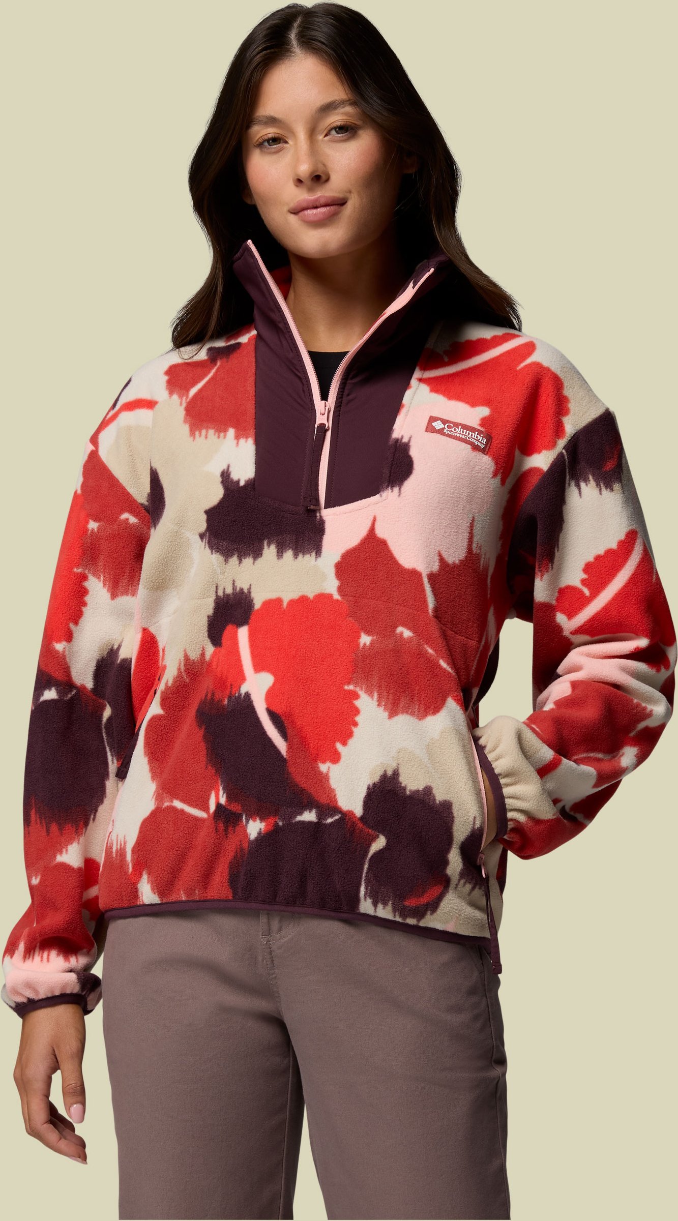 Sequoia Grove Printed Half Zip Women L mehrfarbig rot - washed red, ikatbloom