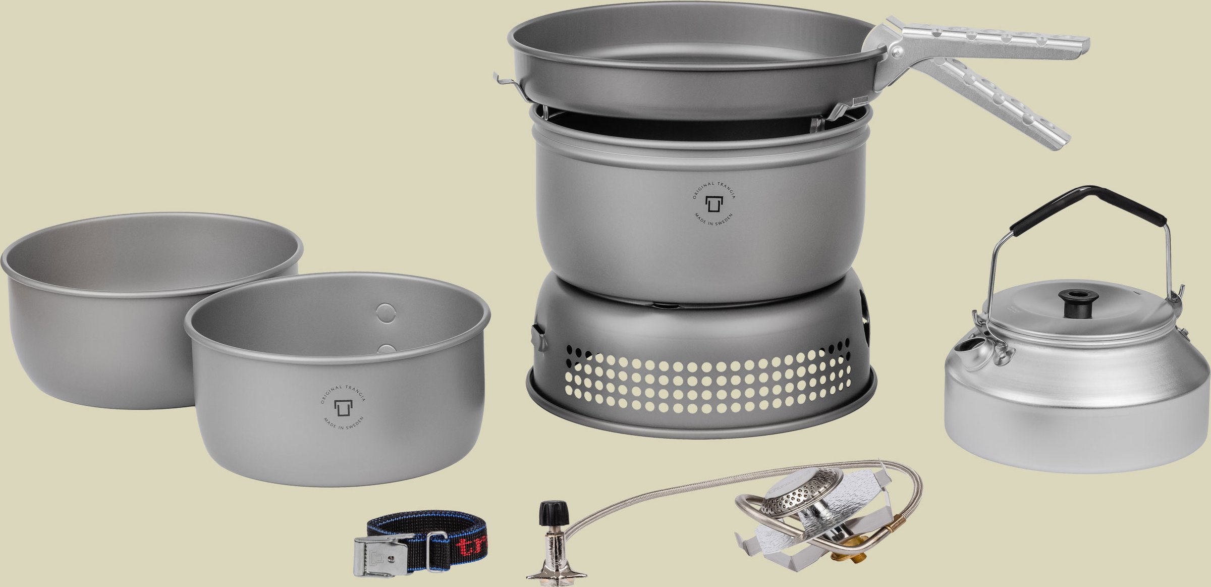 Trangia Sturmkocher groß 25-2 HA/GB 157252 mit HA Pfanne,Töpfen und Windschutz, mit Wasserkessel