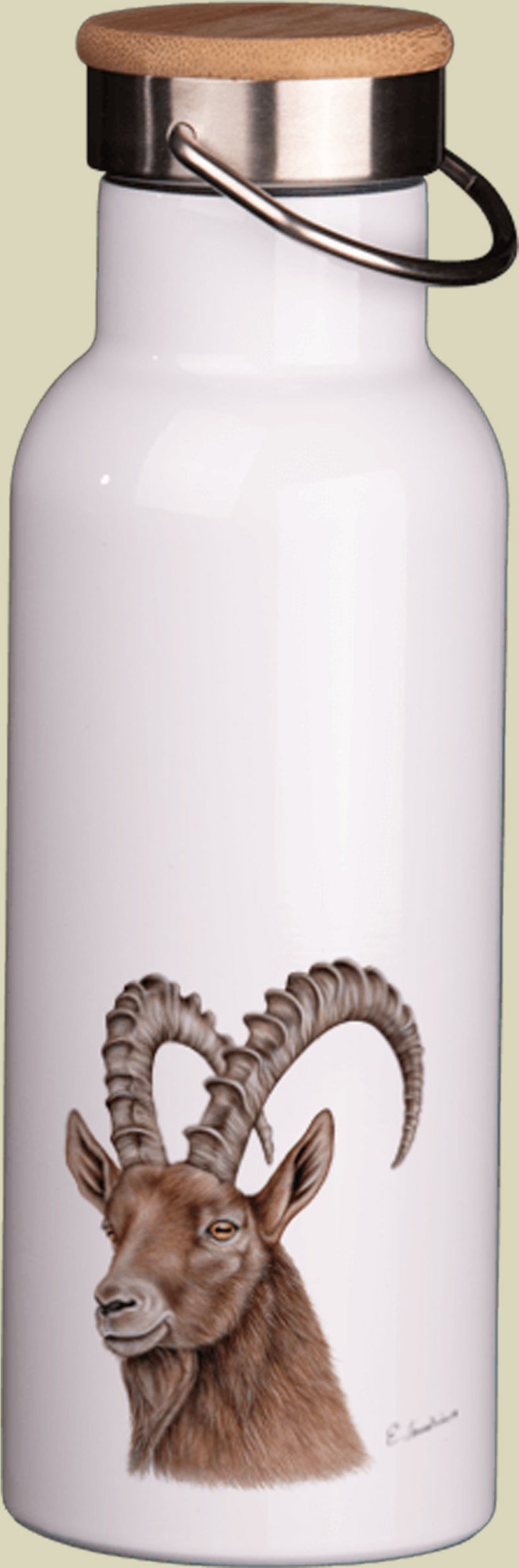 Thermosflasche mit Bambusdeckel 750 ml weiß Steinbock