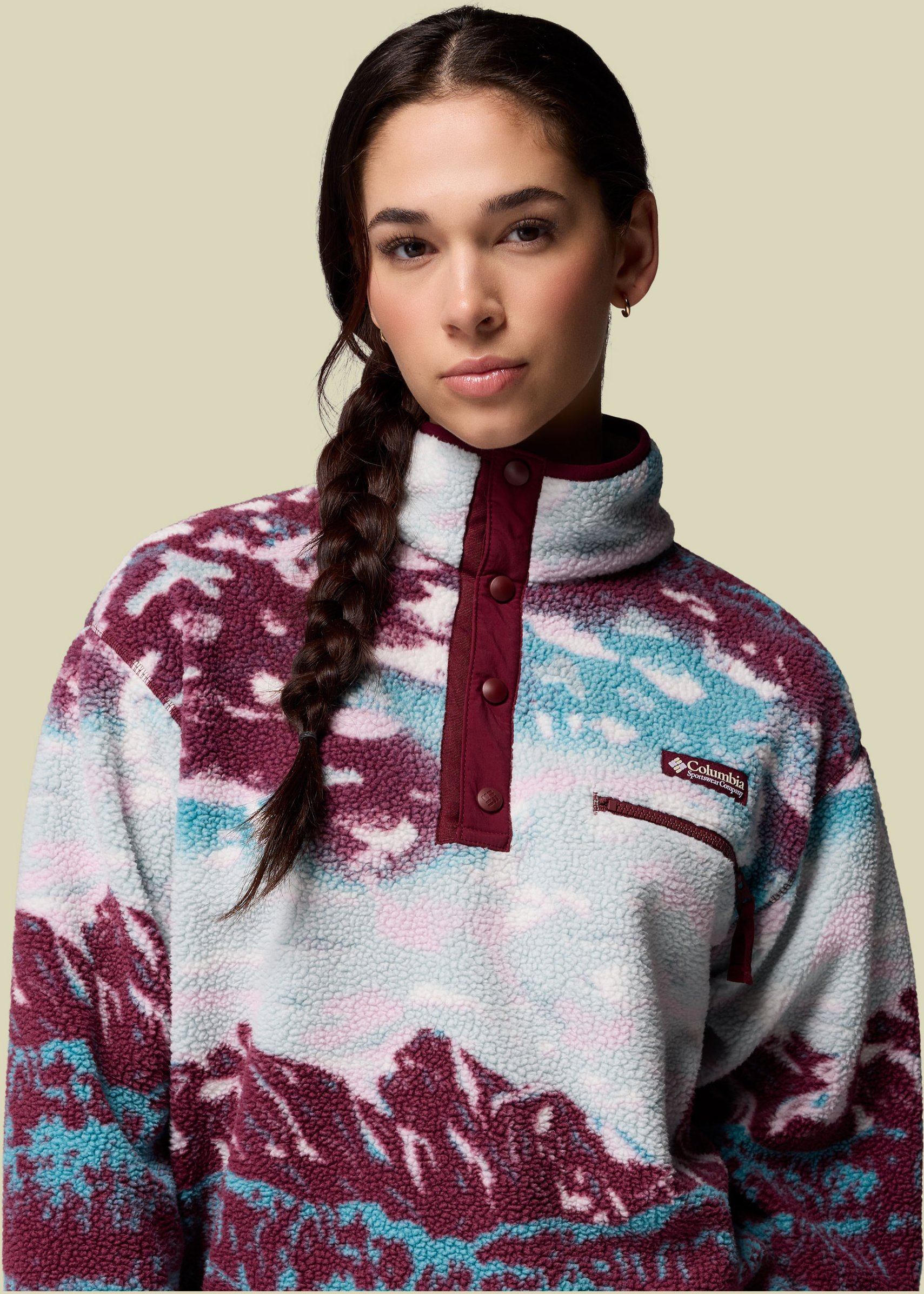 Thumbnail - Helvetia II Printed Cropped Half Snap Women S mehrfarbig bordeaux- Farbe rich wine sisters