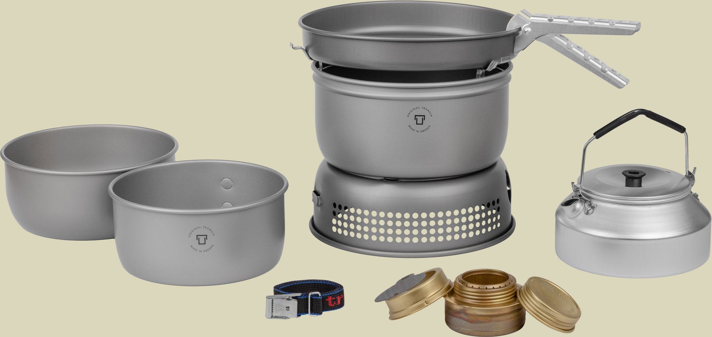Trangia Sturmkocher groß 25-2 HA 150252 mit HA Pfanne,Töpfen und Windschutz, mit Wasserkessel