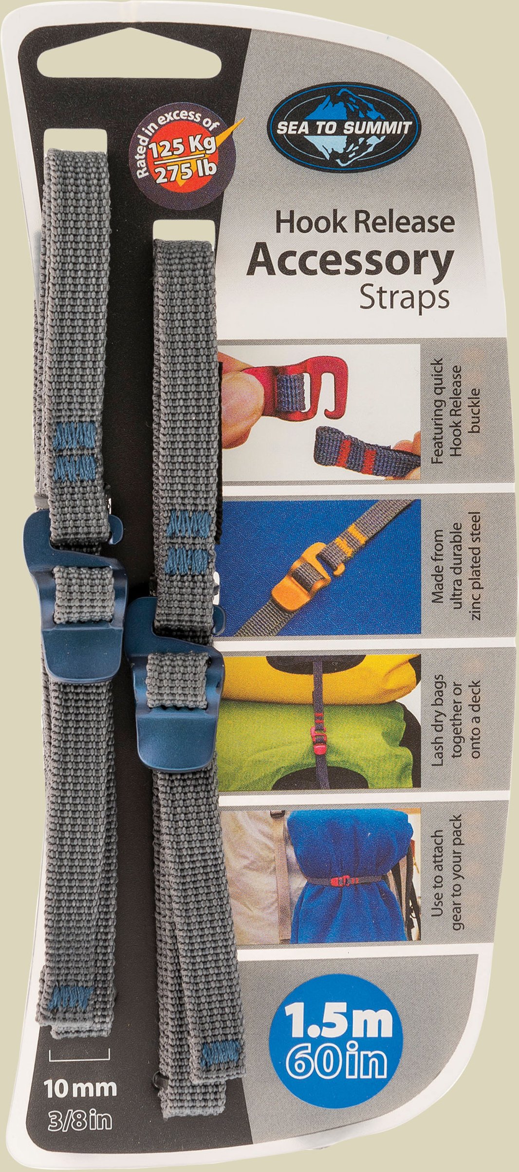 Tie Down Accessory Straps with Hook Release Breite 10 mm Länge 1,5 m