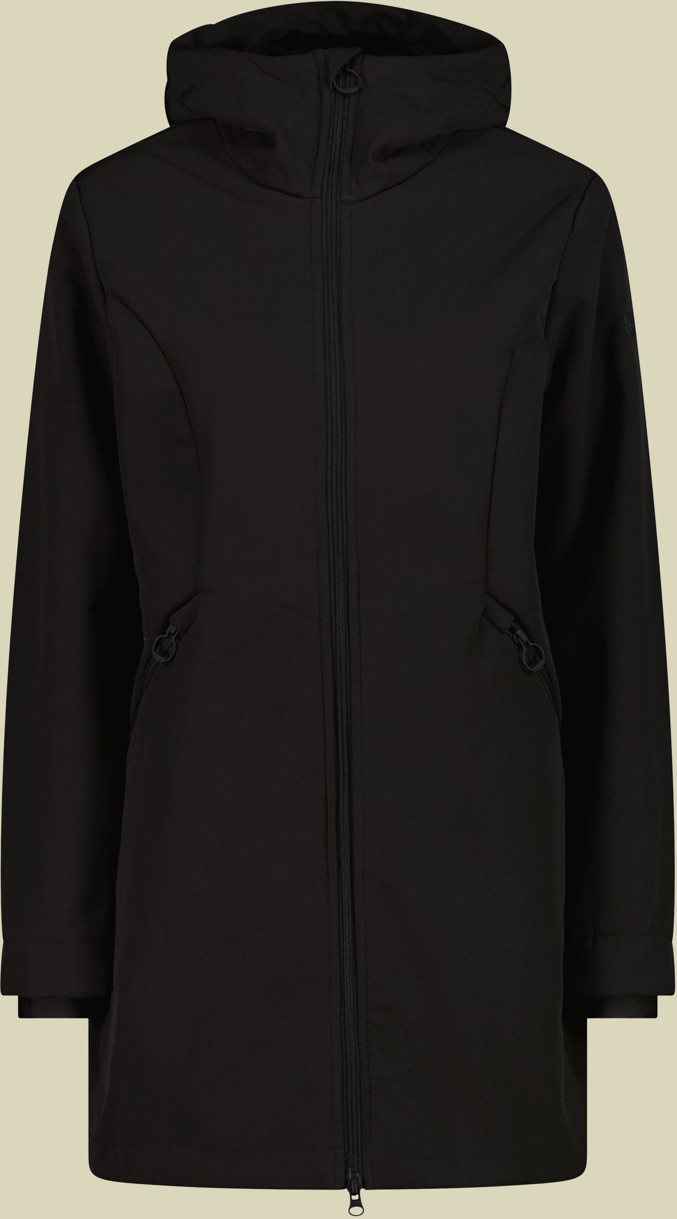 Woman Parka Fix Hood Softshell with Inner Fur 38 schwarz