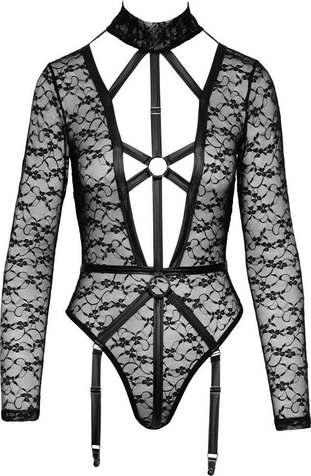 Body aus Spitze mit Mattlook-Riemendetails, Strapse abnehmbar