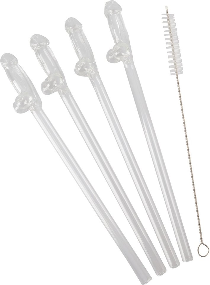 5-teilliges Strohhalm-Set „Glass Drinking Straw Willy“, aus wiederverwendbarem Glas
